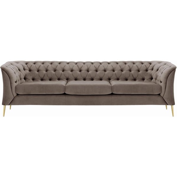 Canapé trois places Chesterfield Modern, gris éléphant - Velluto 17, Couleur des pieds: Métal doré