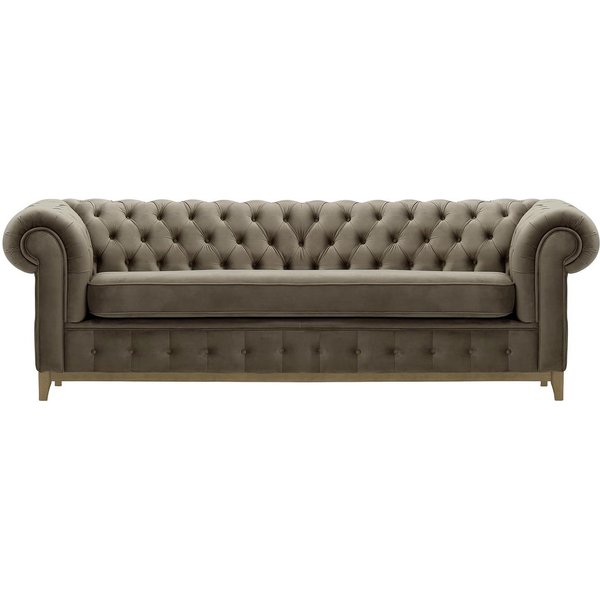 Canapé trois places Chesterfield Grand, gris éléphant - Velluto 17, Couleur des pieds: Noir wax