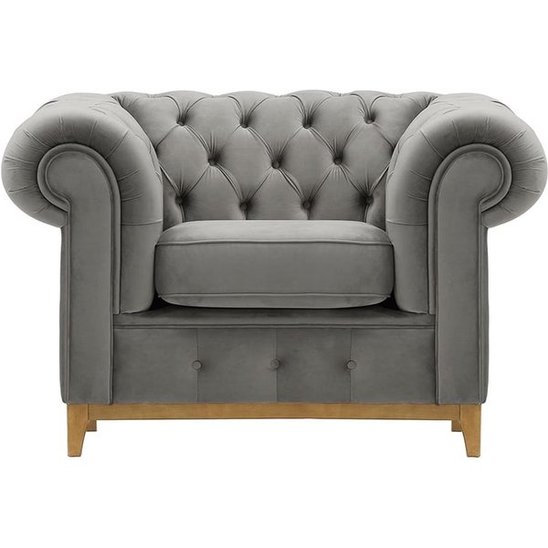 Fauteuil Chesterfield Grand, gris clair - Velluto 15, Couleur des pieds: Chêne clair