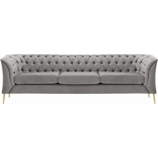 Canapé trois places Chesterfield Modern, gris clair - Velluto 15, Couleur des pieds: Métal doré