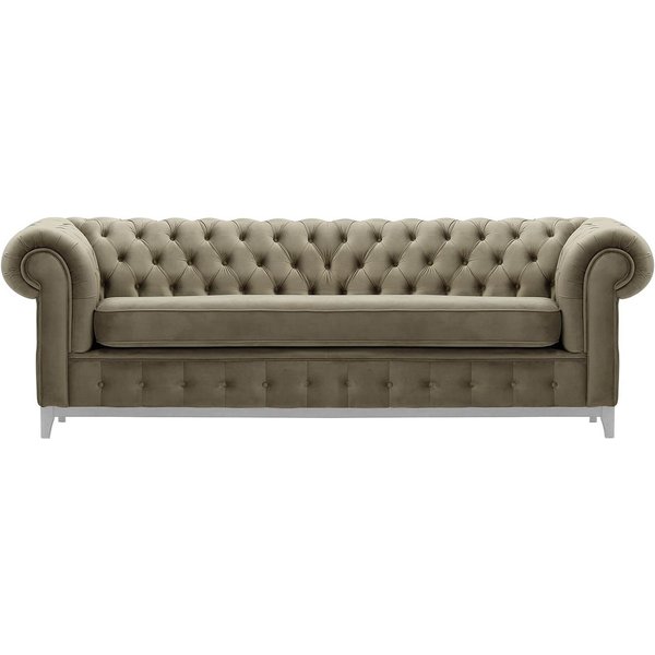 Canapé trois places Chesterfield Grand, beige - Velluto 3, Couleur des pieds: Blanc