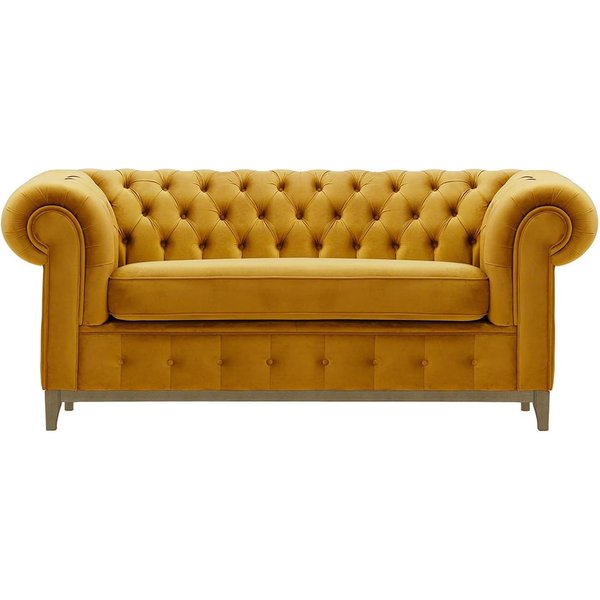 Canapé deux places Chesterfield Grand, moutarde - Velluto 8, Couleur des pieds: Noir wax