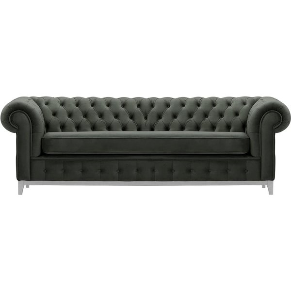 Canapé trois places Chesterfield Grand, graphite - Velluto 19, Couleur des pieds: Blanc
