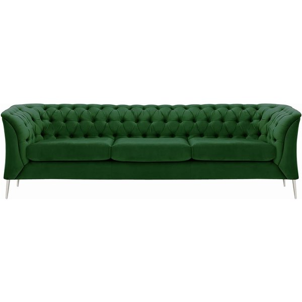 Canapé trois places Chesterfield Modern, vert foncé - Velluto 10, Couleur des pieds: Métal chromé