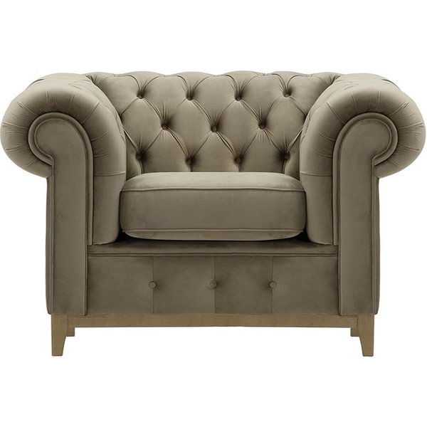 Fauteuil Chesterfield Grand, beige - Velluto 3, Couleur des pieds: Noir wax