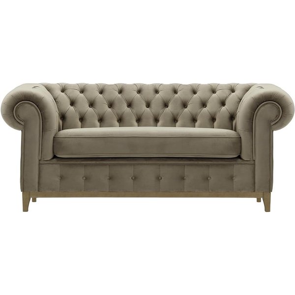 Canapé deux places Chesterfield Grand, beige - Velluto 3, Couleur des pieds: Noir wax