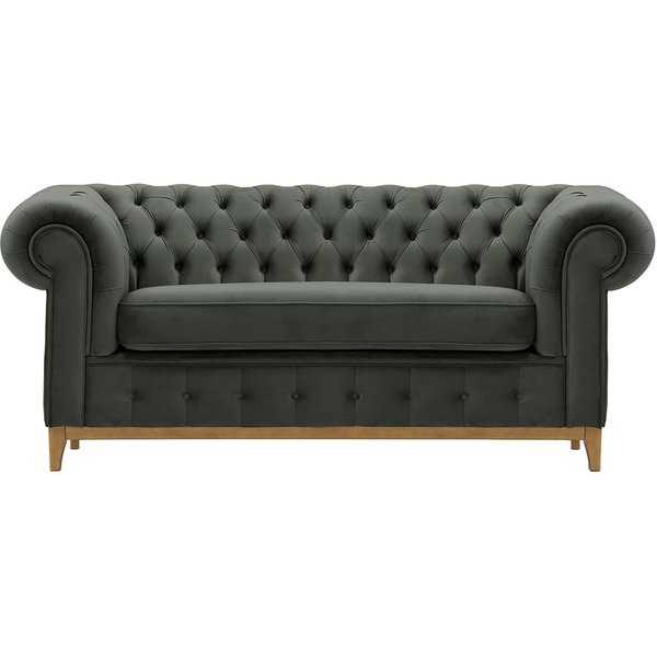 Canapé deux places Chesterfield Grand, graphite - Velluto 19, Couleur des pieds: Chêne clair