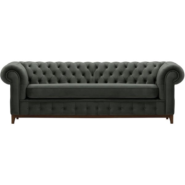 Canapé trois places Chesterfield Grand, graphite - Velluto 19, Couleur des pieds: Chêne foncé