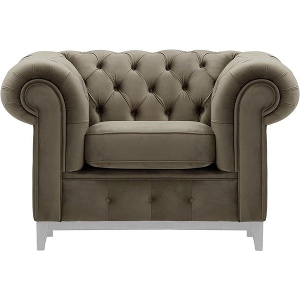 Fauteuil Chesterfield Grand, gris éléphant - Velluto 17, Couleur des pieds: Blanc