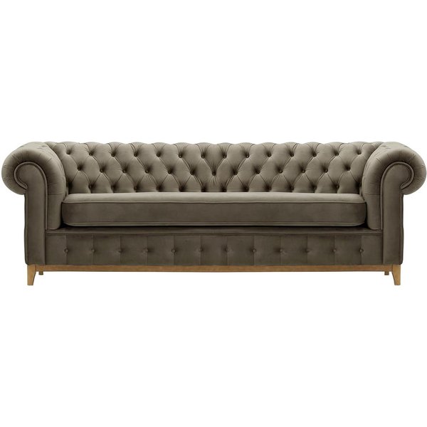 Canapé trois places Chesterfield Grand, gris éléphant - Velluto 17, Couleur des pieds: Chêne clair
