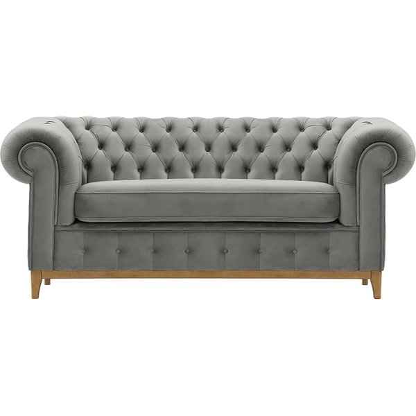 Canapé deux places Chesterfield Grand, gris clair - Velluto 15, Couleur des pieds: Chêne clair