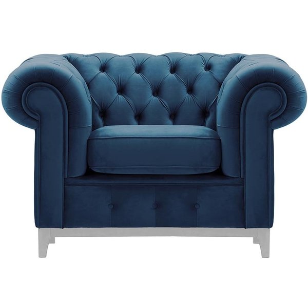 Fauteuil Chesterfield Grand, bleu - Velluto 11, Couleur des pieds: Blanc