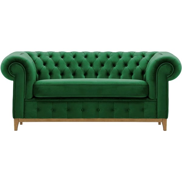 Canapé deux places Chesterfield Grand, vert foncé - Velluto 10, Couleur des pieds: Chêne clair