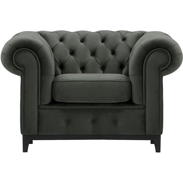 Fauteuil Chesterfield Grand, graphite - Velluto 19, Couleur des pieds: Noir