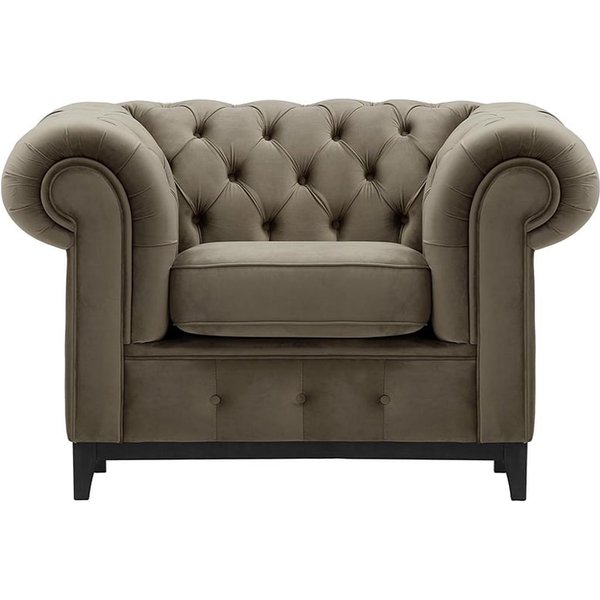 Fauteuil Chesterfield Grand, gris éléphant - Velluto 17, Couleur des pieds: Noir