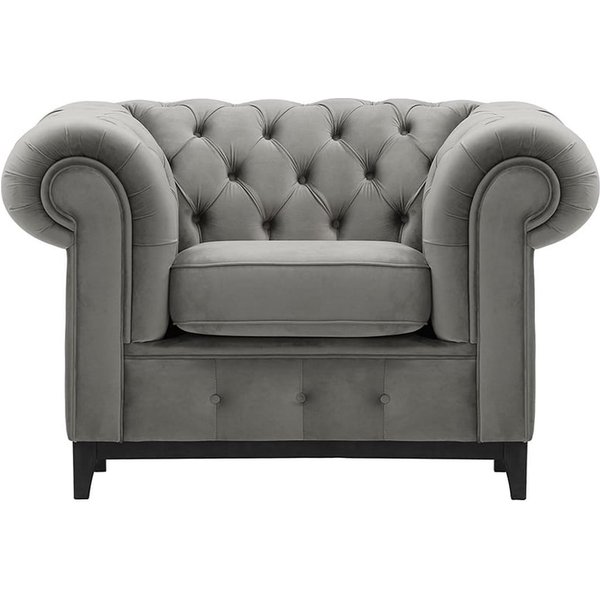Fauteuil Chesterfield Grand, gris clair - Velluto 15, Couleur des pieds: Noir