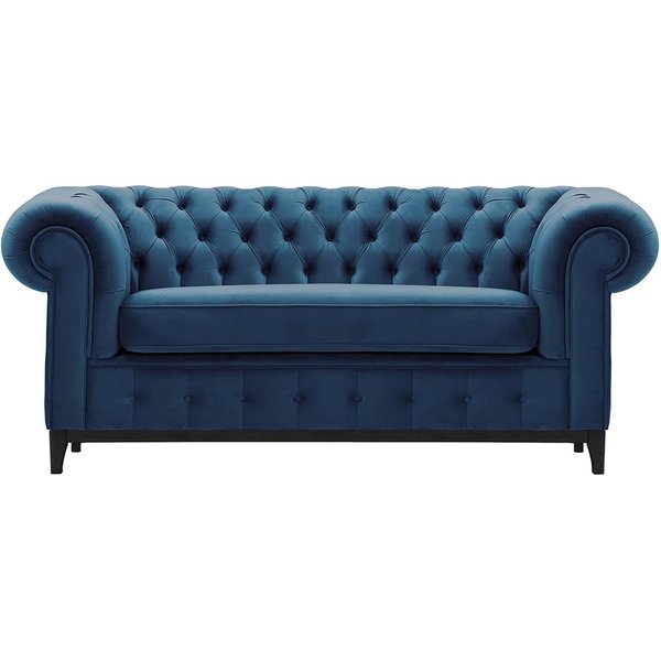 Canapé deux places Chesterfield Grand, bleu - Velluto 11, Couleur des pieds: Noir