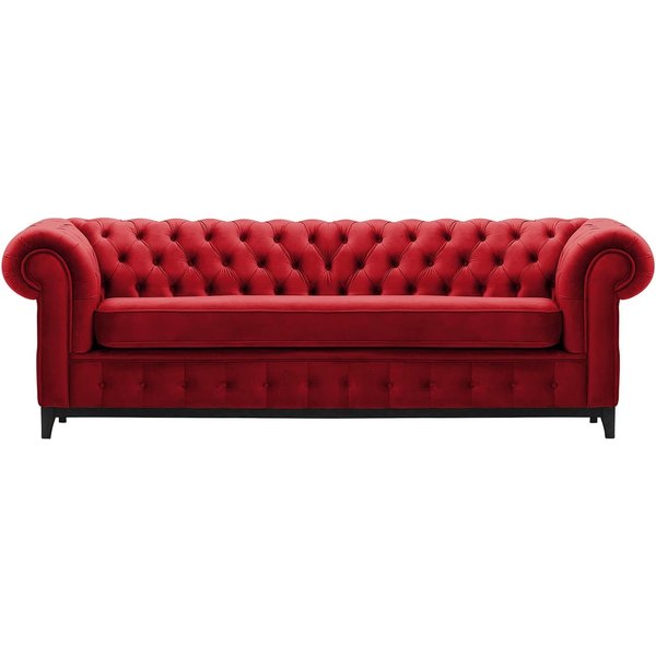 Canapé trois places Chesterfield Grand, rouge - Velluto 7, Couleur des pieds: Noir