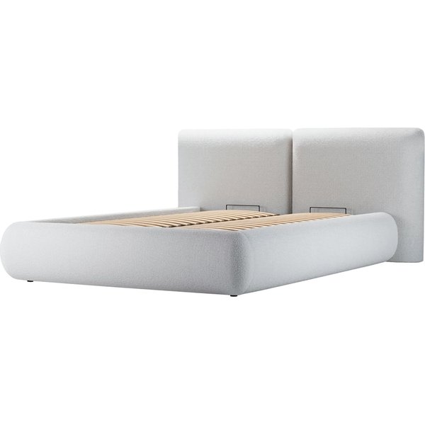 Lit rembourré Agape 160x200cm avec sommier relevable et coffre de rangement, Teddy dove - gris clair