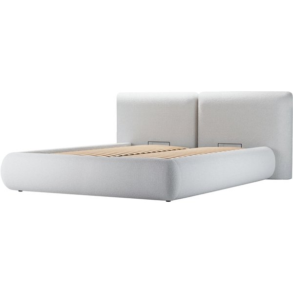 Lit rembourré Agape 180x200cm avec sommier relevable et coffre de rangement, Teddy dove - gris clair