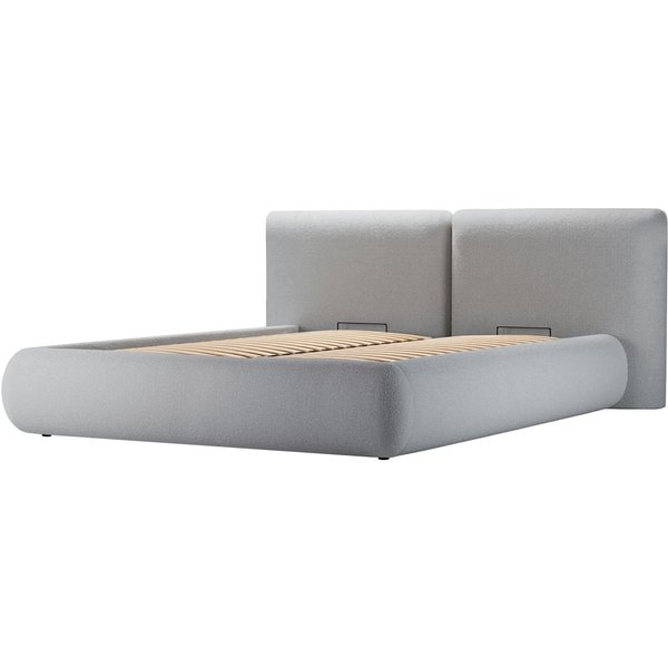 Lit rembourré Agape 180x200cm avec sommier relevable et coffre de rangement, Teddy slate - gris