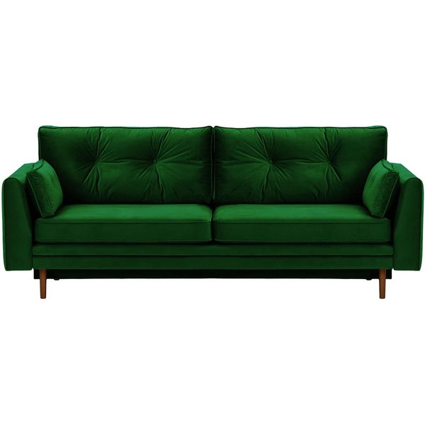 Canapé convertible avec coffre de rangement Amelia, vert foncé - Velluto 10, Couleur des pieds: Chêne foncé