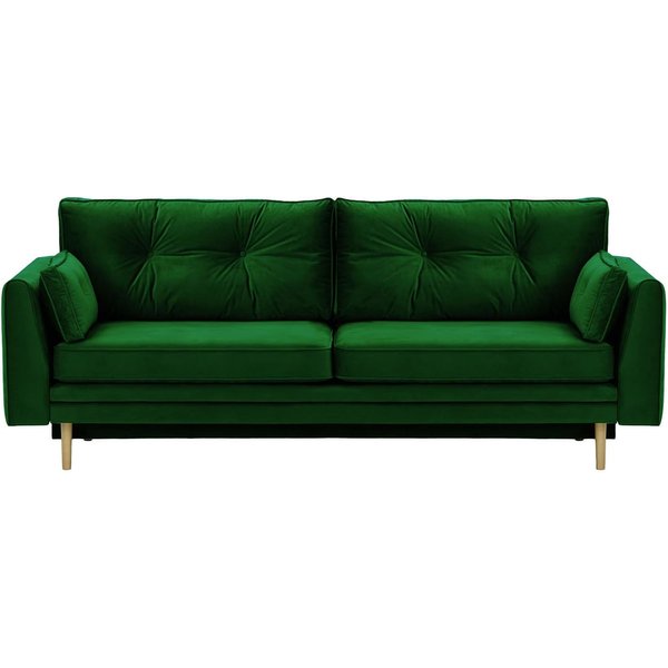 Canapé convertible avec coffre de rangement Amelia, vert foncé - Velluto 10, Couleur des pieds: Noir wax