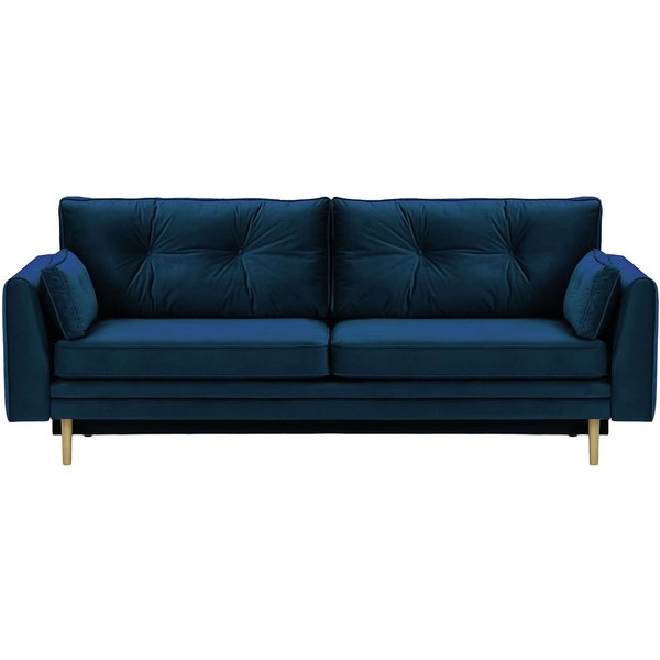 Canapé convertible avec coffre de rangement Amelia, bleu - Velluto 11, Couleur des pieds: Noir wax