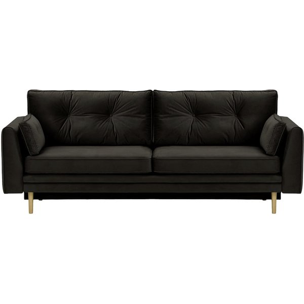 Canapé convertible avec coffre de rangement Amelia, noir - Velluto 20, Couleur des pieds: Noir wax
