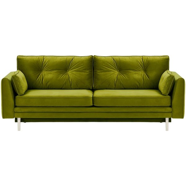 Canapé convertible avec coffre de rangement Amelia, olive - Velluto 9, Couleur des pieds: Blanc