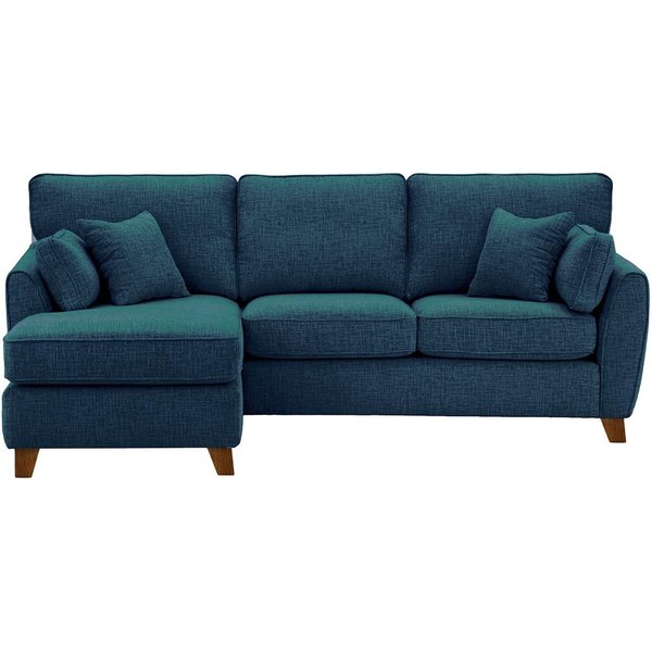 Canapé d’angle gauche James, Vitolini 335-0722 - Bleu Marine, Couleur des pieds: Chêne foncé
