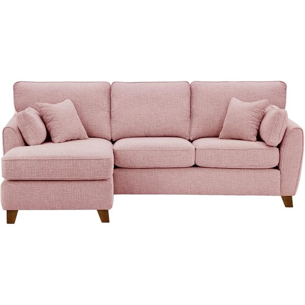 Canapé d’angle gauche James, Vitolini 336-1036 - Rose, Couleur des pieds: Chêne foncé