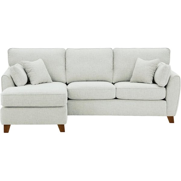 Canapé d’angle gauche James, Vitolini 361-0104 - Blanc, Couleur des pieds: Chêne foncé