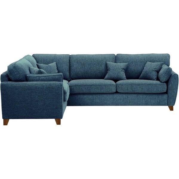 Grand canapé d’angle gauche James, Vitolini 335-0722 - Bleu Marine, Couleur des pieds: Chêne foncé