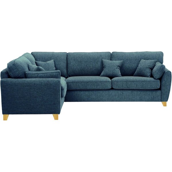 Grand canapé d’angle gauche James, Vitolini 335-0722 - Bleu Marine, Couleur des pieds: Chêne clair