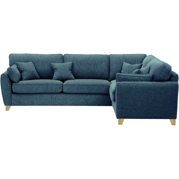 Grand canapé d’angle droit James, Vitolini 335-0722 - Bleu Marine, Couleur des pieds: Noir wax