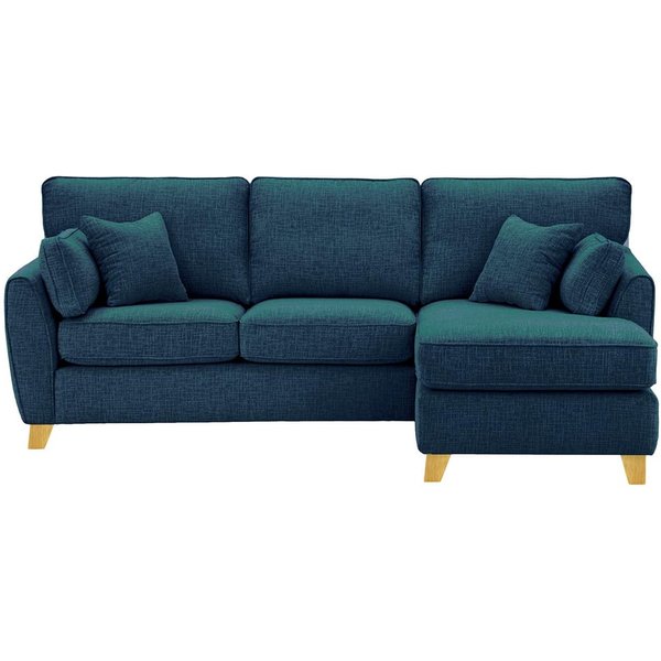 Canapé d’angle droit James, Vitolini 335-0722 - Bleu Marine, Couleur des pieds: Chêne clair