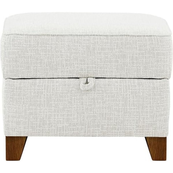 Pouf avec rangement James, Vitolini 361-0104 - Blanc, Couleur des pieds: Chêne foncé