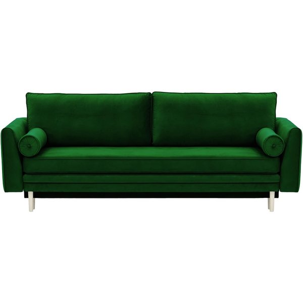 Canapé convertible avec coffre de rangement Boris, vert foncé - Velluto 10, Couleur des pieds: Blanc
