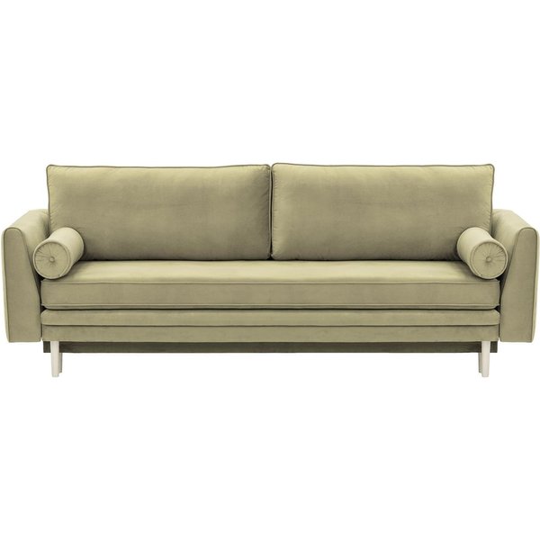 Canapé convertible avec coffre de rangement Boris, beige - Velluto 3, Couleur des pieds: Blanc