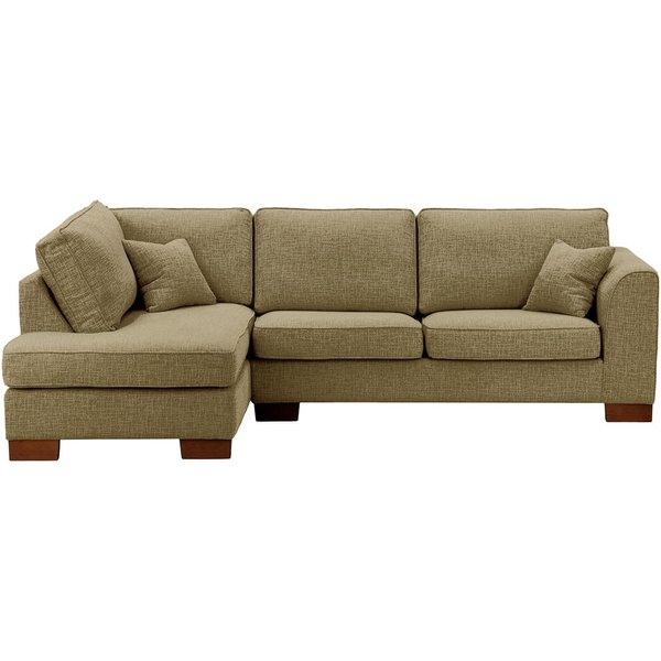 Canapé d'angle gauche Avos avec fonction lit, Vitolini 256-0624 - Marron Clair, Couleur des pieds: Chêne foncé