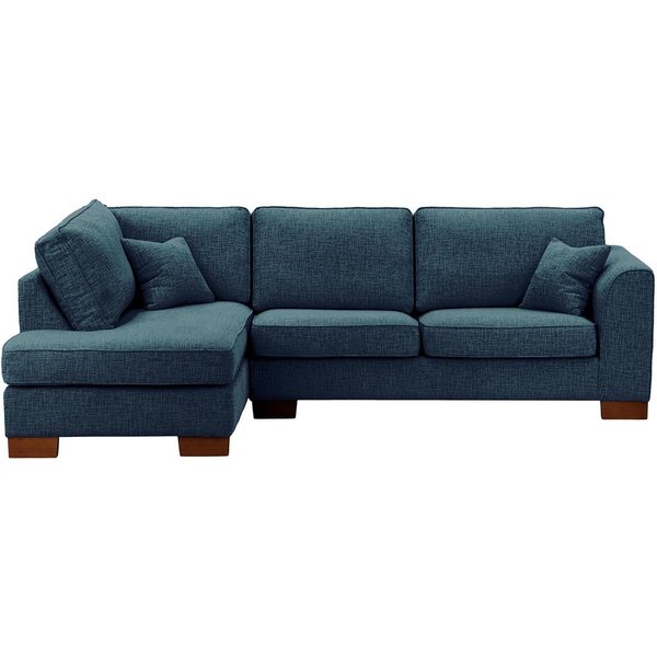 Grand canapé d'angle gauche Avos, Vitolini 335-0722 - Bleu Marine, Couleur des pieds: Chêne foncé