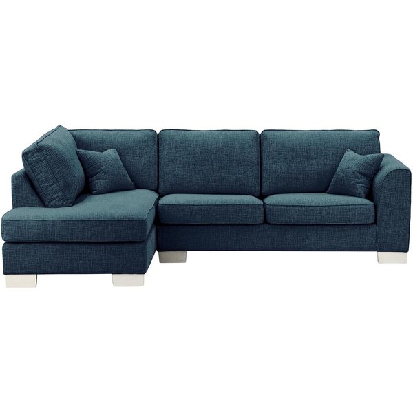 Canapé d'angle gauche Avos avec fonction lit, Vitolini 335-0722 - Bleu Marine, Couleur des pieds: Blanc