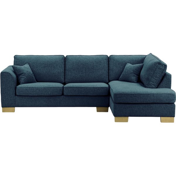 Canapé d'angle droit Avos avec fonction lit, Vitolini 335-0722 - Bleu Marine, Couleur des pieds: Noir wax