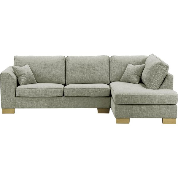 Canapé d'angle droit Avos avec fonction lit, Vitolini 335-0723 - Gris Clair, Couleur des pieds: Noir wax