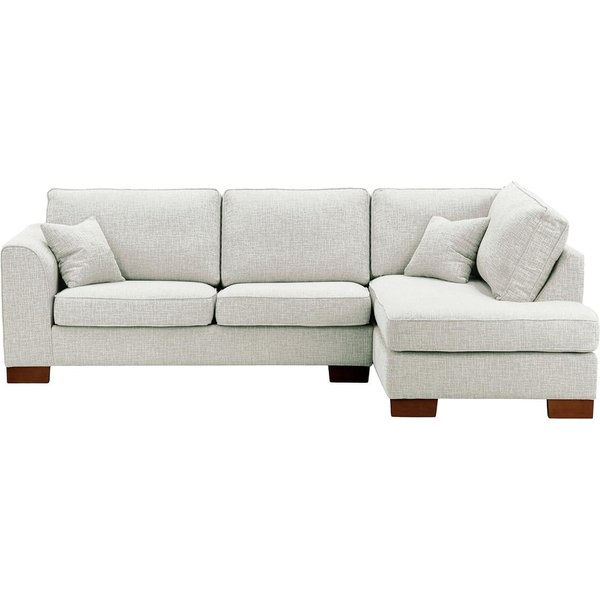 Grand canapé d'angle droit Avos, Vitolini 361-0104 - Blanc, Couleur des pieds: Chêne foncé