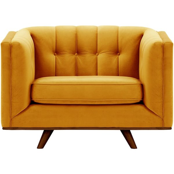 Fauteuil Vicenza, moutarde - Velluto 8, Couleur des pieds: Chêne foncé