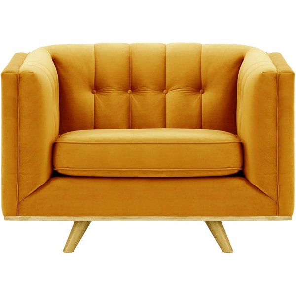 Fauteuil Vicenza, moutarde - Velluto 8, Couleur des pieds: Chêne clair
