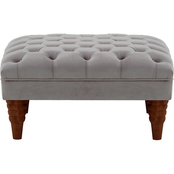 Pouf capitonné Chester Max, gris éléphant - Velluto 17, Couleur des pieds: Chêne foncé