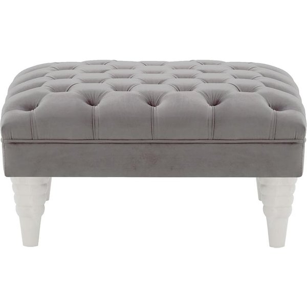 Pouf capitonné Chester Max, gris éléphant - Velluto 17, Couleur des pieds: Blanc